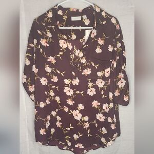 NWT New York & Co Dark Purple Floral Blouse size L